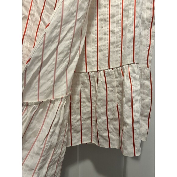 LEWIT Size 14 FAUX WRAP RED POPPY KIEV STRIPE LINEN BLEND ASYMMETRICAL SKIRT - Picture 3 of 8